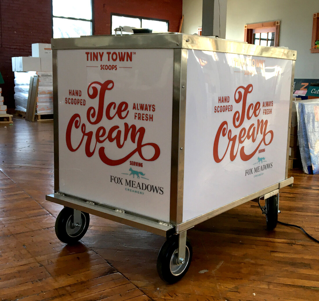 A Tiny Town Scoops ice cream cart fully wrapped in vinyl, contour cut around every panel by Weber